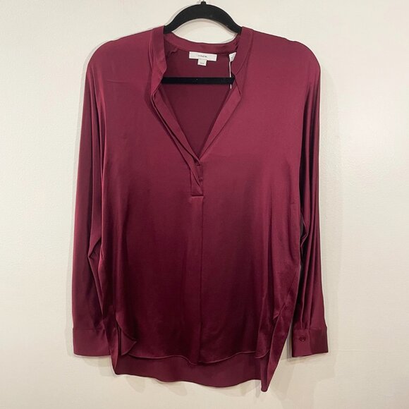 Last Chance! New Vince 100% Silk Split Neck Blouse Burgundy XS $325 - Picture 1 of 6